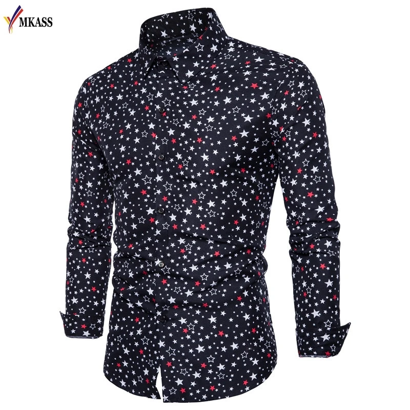 2018 Spring Summer Fashion Brand Mens Clothes Long Sleeve Printed Slim Fit Floral Shirt Men camisa social masculina