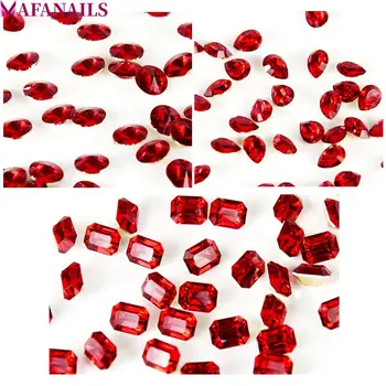 

100 Pcs Red Color Opal Nail Rhinestone Multi-shape Round/Tear drop Sharp Bottom Resin Nail Charms 3D Nail Art Decoration #JZ02#