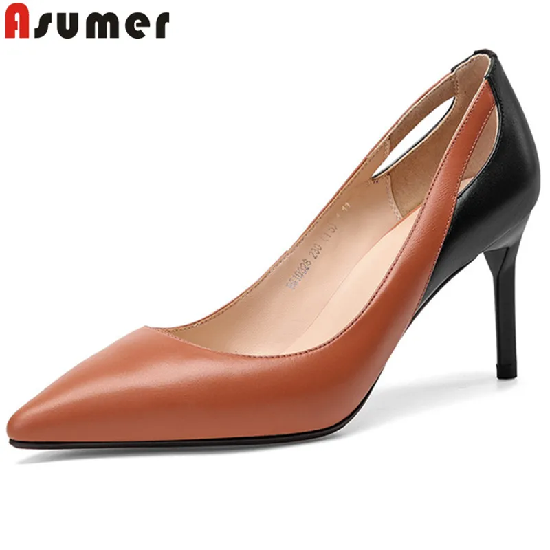 

ASUMER 2019 fashion pumps women shoes pointed toe shallow thin high heels shoes genuine leather shoes ladies prom wedding shoes