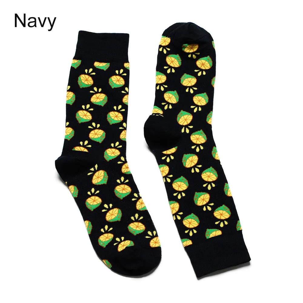 1 пара модных женских и мужских носков с забавным фруктовым узором жаккардовые носки унисекс с рисунком вишни/ананаса/грейпфрута горячая распродажа - Цвет: navy