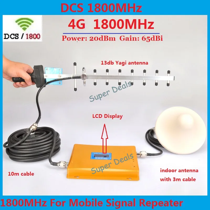 

LCD GSM Repeater 1800 mhz Repetidor De Celular 1800mhz 65dB 4G LTE Mobile Phone Signal Booster Amplifier With Antenna Full Sets