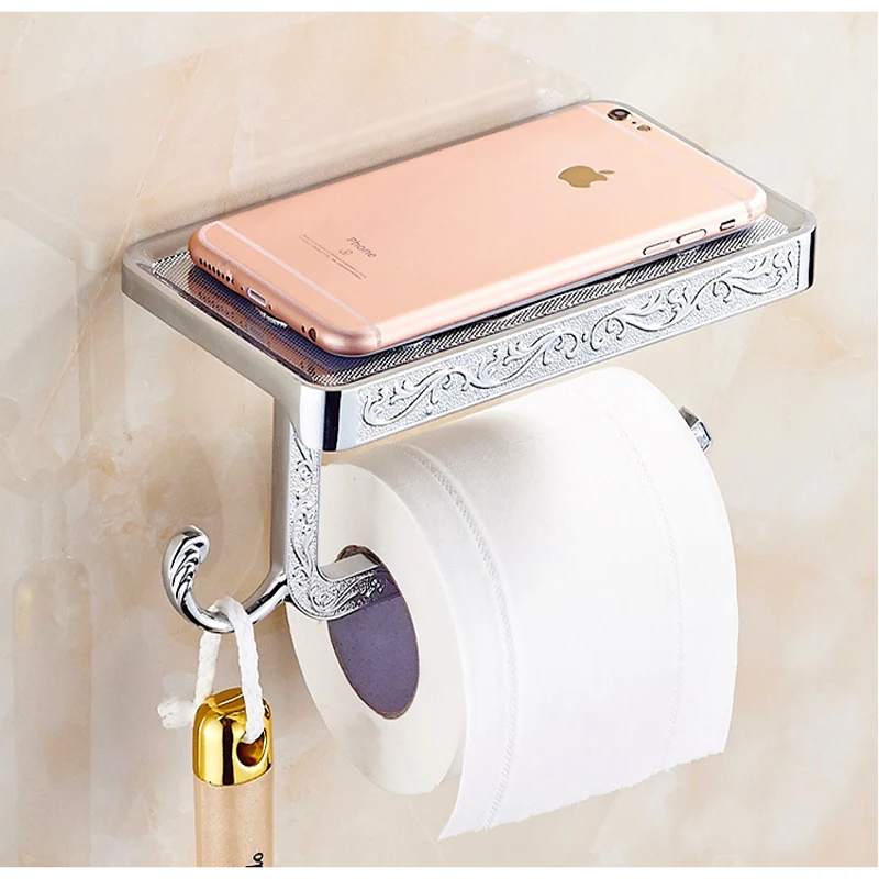 Ванная комната держатель в туалет Бумага Полотенца держатель Бумажная липучка и держатель телефона Chrome Золотое крепление Туалет Бумага