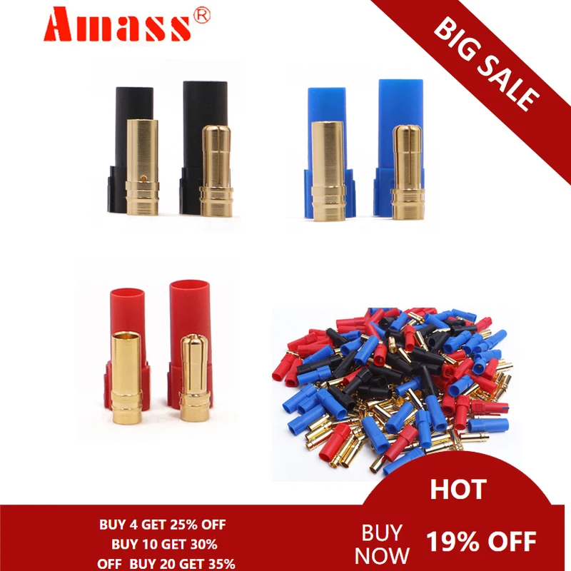 

9Pairs/lot AMASS XT150 Connector Adapter Male Female Plug 6mm Gold Banana Bullet 30% OFF