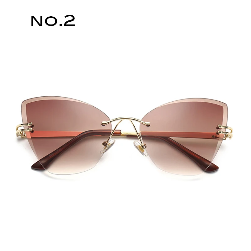 Бренд taotaoqi, кошачий глаз, солнцезащитные очки для женщин, дизайнерские, индивидуальные, без оправы, винтажные мужские солнцезащитные очки, UV400, солнцезащитные очки, oculos de sol - Цвет линз: NO.2