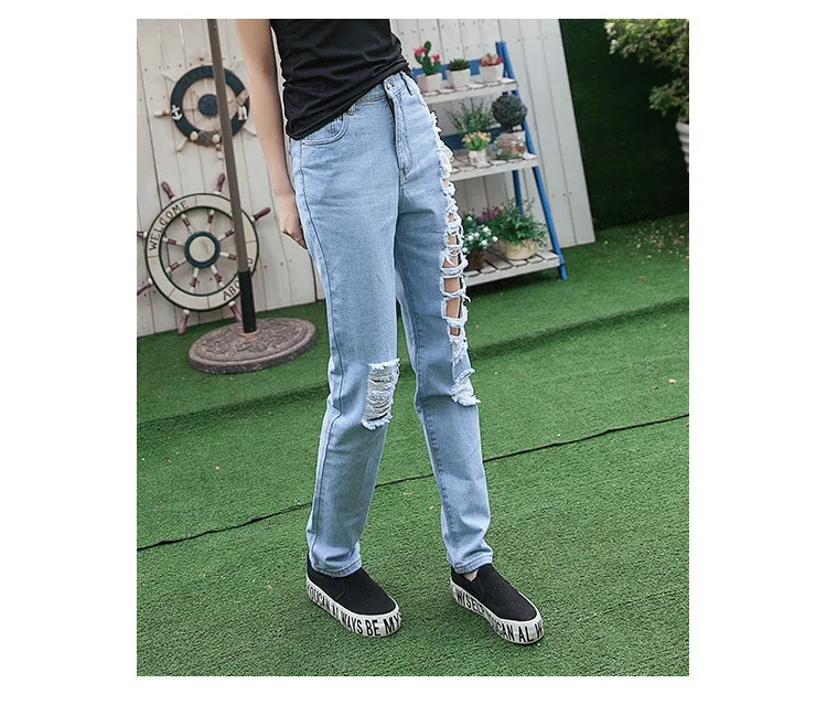 Джинсовые прямые джинсы для женщин в стиле бойфренд рваные джинсы сексуальные джинсовые штаны Pantalones Mujer джинсы с высокой талией Femme#160226