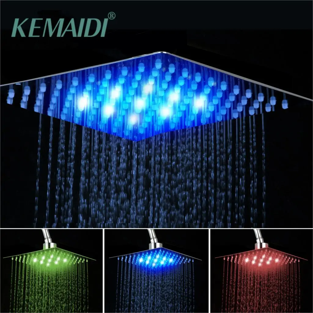 KEMAIDIBathroomshowerheadChromeBrassLEDSquareRainShowerHeadTopOverShowerSprayer