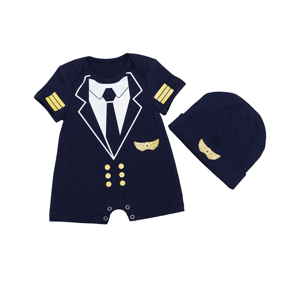 Одежда для малышей; комбинезон для маленьких мальчиков; Форма пилота; костюм; костюмы косплей+ шапочка для малышей; Праздничная модная летняя одежда с короткими рукавами