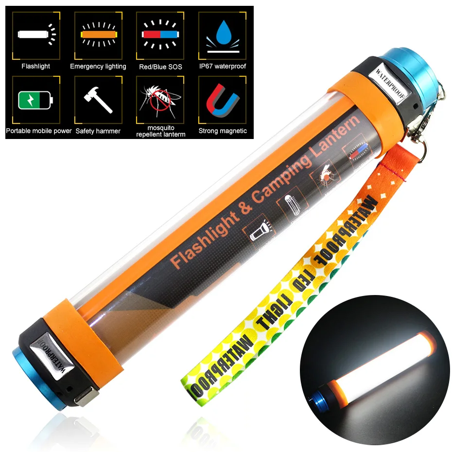 

Multi-purpose Camping Lamp USB Rechargeable Flashlight Magnetic Hand Lantern Light IP67 Repellent Working Camping Lighting
