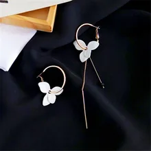 Модные женские серьги, минималистичные цветы камелии, кольцо для ушей, Асимметричные Длинные серьги в стиле ретро, круглые серьги, Женские Ювелирные изделия