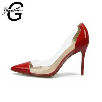 

GENSHUO Women Fashion Pumps 2019 Summer new Transparent High Heels Sexy Pointed Toe Slip-on Nude Party Wedding Shoes For Lady