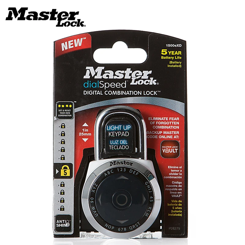 

MASTER LOCK Electronic LED Direction Password Lock Gym Safety Anti-theft Padlock Set Your Own Combination Digital Lock