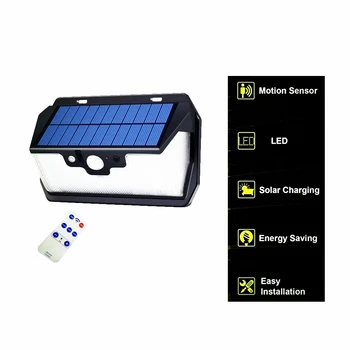 

55 leds Solar light remote control radar 3 side lighting usb port smart swtich on camp Outdoor Garden yard deck street wall lam