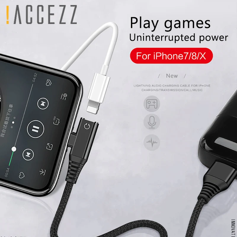 !ACCEZZ 2 in 1 Dual lighting Headphone Adapter For iphone X 8 7 Plus XS MAX XR Calling Listening Charging Converter Cable 1.2M