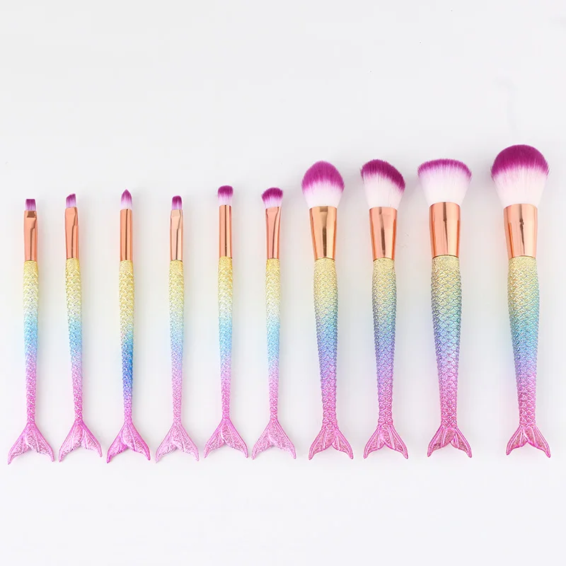 

MECOLOR 10PCS Mermaid Makeup Brushes Set Professional Foundation Blending Powder Blush Cosmetic Beauty Make Up Tool Kit PL159