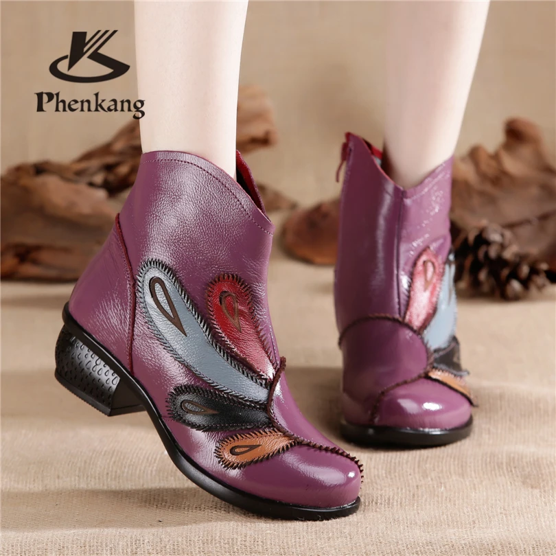 Herbst 2018 Purple Schwarz Winter Zipper Stiefeletten Casual Martin Leder Echtem Stiefel black Pelz Handgemachte Kurze Weichen Mutter Frauen Seite Aus waqUwT