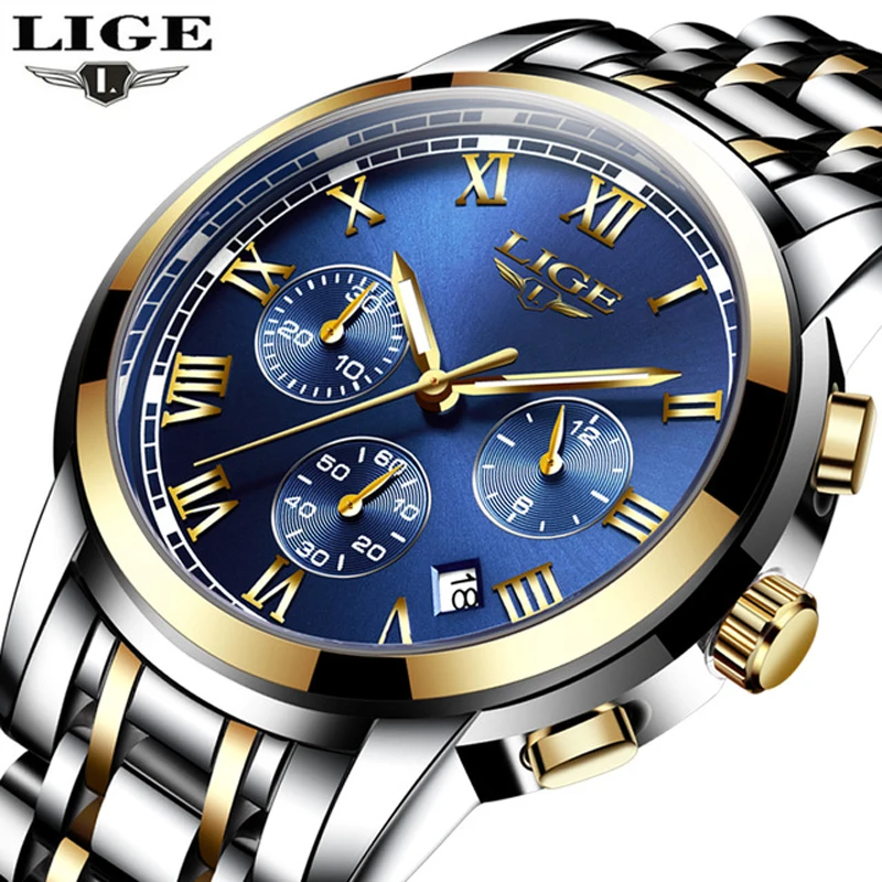 

LIGE Watch Men Fashion Sports Quartz Full Steel Gold Business Mens Watches Top Brand Luxury Waterproof Watch Relogio Masculino