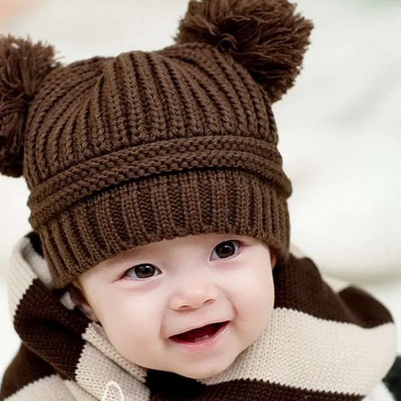 Модные вязаные детские теплые шапки и кепки с двойными волосами Детские Зимние шапки для девочек и мальчиков вязаные шапочки