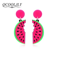 QCOOLJLY, панк, летняя мода, стильные, яркие, большие, акриловые, в форме арбуза, фруктовые, женские серьги-гвоздики, для женщин, серьги, длинные, ювелирное изделие