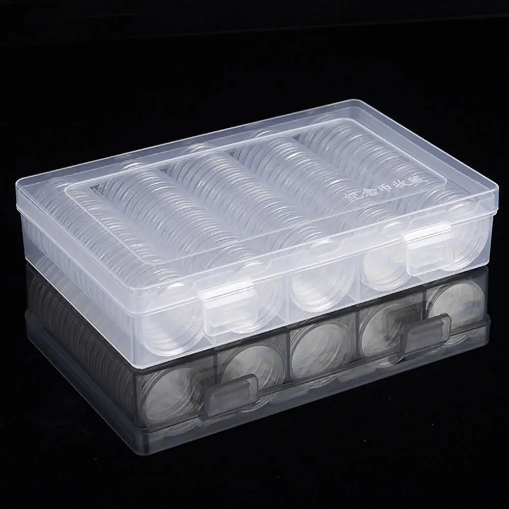 100pcs/lot Coin Capsules Round Plastic Coin Holder Box Case Container With Storage Organizer Box for Coin Collection Supplies