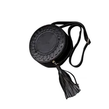 Женские кожаные сумки-мессенджеры на молнии, круглые повседневные сумки на одно плечо с регулируемой оплеткой и кисточкой, маленькая круглая сумка