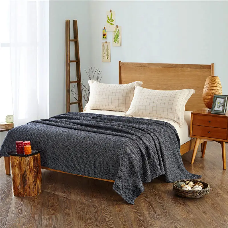 100 knitted cotton plaid parttern bedspread,blanket,breathable for all