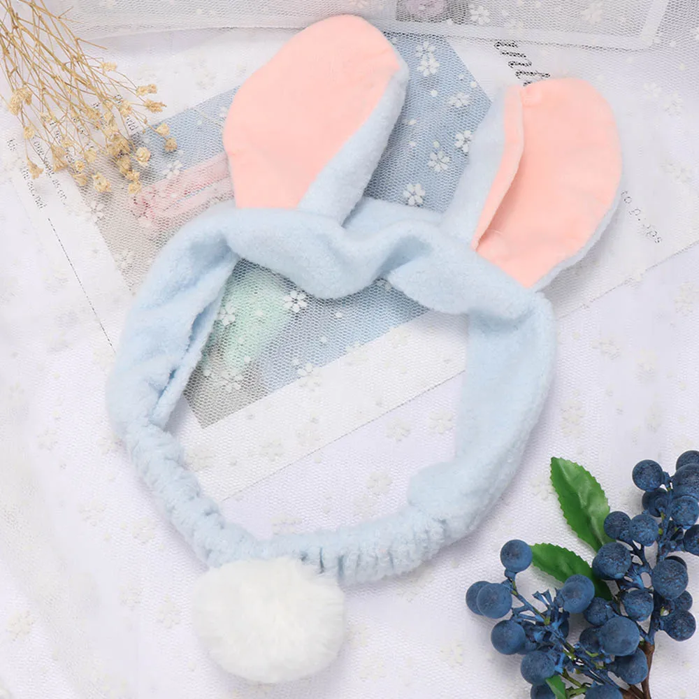 Girls Cute Rabbit Ears Elastic Hairband Makeup Tool Face Cleaing Facial Mask Headband Soft Multicolor Women Headdress