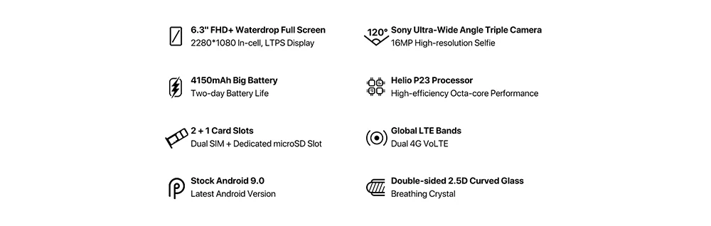 Универсальная версия UMIDIGI A5 PRO Android 9,0, четыре ядра, 6,3 'FHD+ капля воды, 16 МП, тройная камера, 4150 мА/ч, 4 Гб ram, 4G, мобильный смартфон