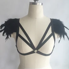 Черный бюстгальтер без косточек с перьями, фестивальный бюстгальтер с крыльями, сексуальный бюстгальтер для тела, цыганский бюстгальтер в стиле бохо, Свадебный бюстгальтер с перьями, Фетиш-одежда для тела, O0292
