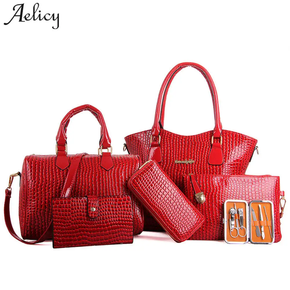 Aelicy Luxury Handbag Leather Women Shoulder Bags 6 sets Famous Brand