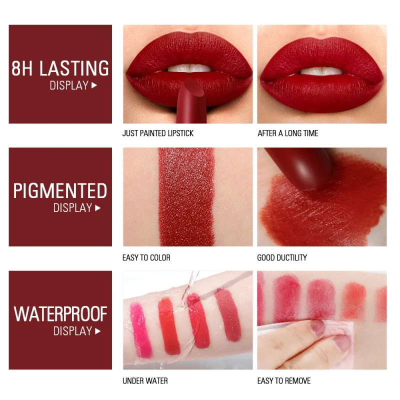 Sexy 9 Colors Silky Matte Lipstick Makeup Waterproof Pigmented Lip Stick Long-lasting Lips Make Up Cosmetics