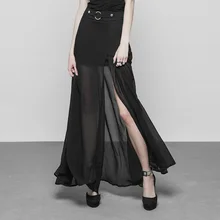 Панк рейв Женская юбка в готическом стиле, длинная двухслойная шифоновая юбка с О-образным кольцом и ремнем, макси юбка, сексуальная шифоновая Прозрачная Кружевная юбка с разрезом