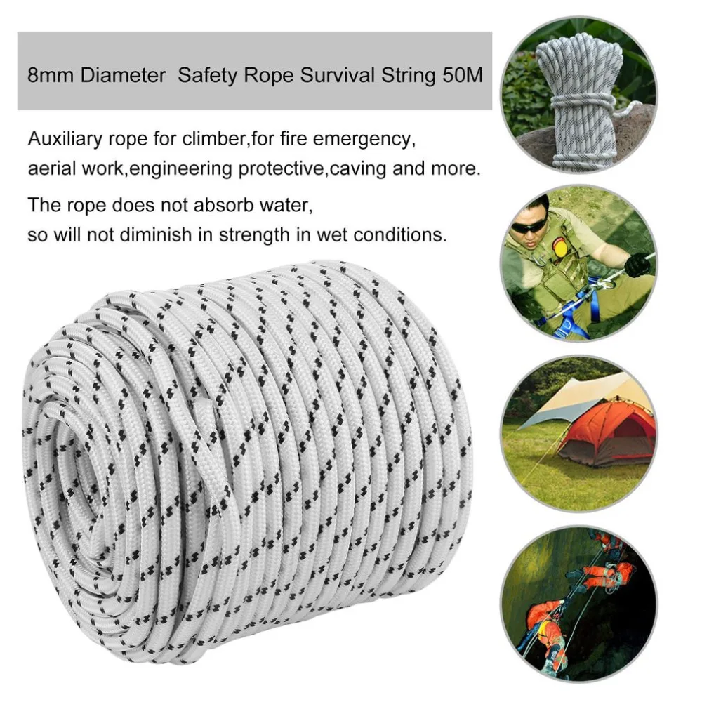 

8mm 10mm Diameter 50M Outdoor Climbing Rope High Strength Survival Paracord Safety Rope Cord String Camping Climbing Accessories