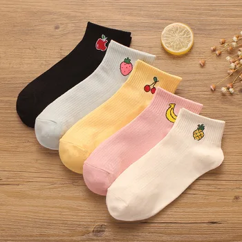 

Spring and summer new maple leaf fruit ladies socks Low cut lace trend student socks thin cartoon boat socks women 5 styles