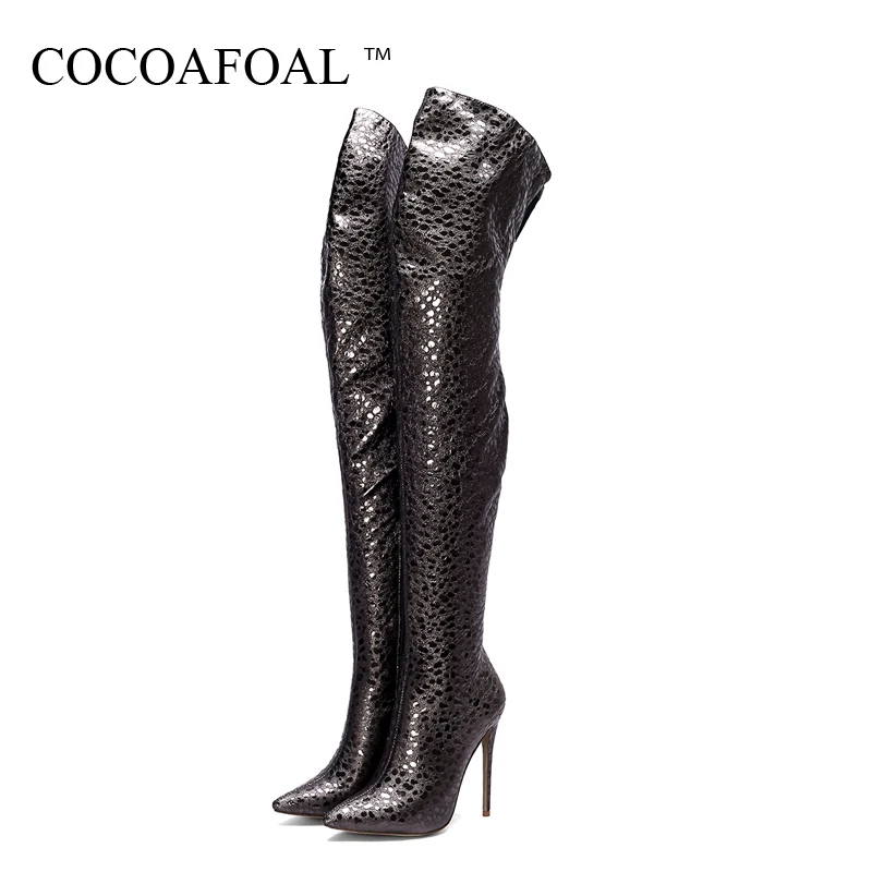

COCOAFOAL Women's Thigh High Boots Woman Over The Knee Boots Autumn Winter Fashion Black Plus Size 43 44 Women High Heeled Shoes