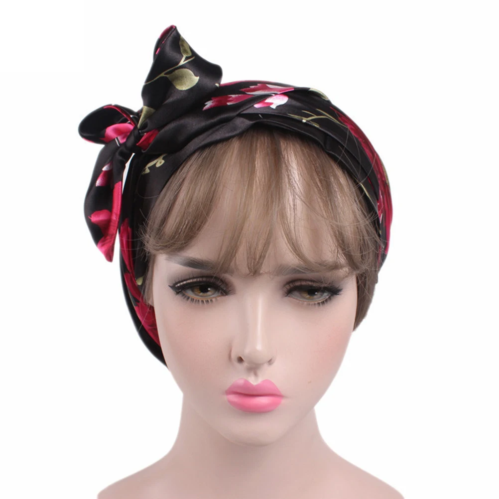 

Satin Bowknot Headscarf Floral Printed Sleeping Bonnet Long Tail Silk Head Scarf Bandanas Womens Hair Wraps for Wedding Party