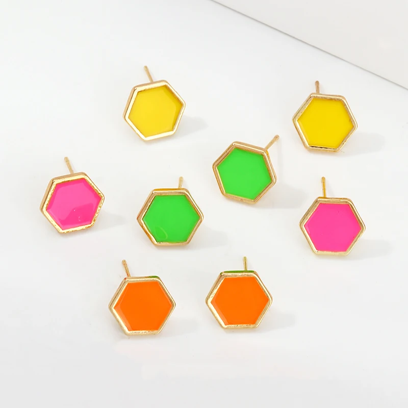 

8Seasons New Fashion Geometric Hexagon Candy Color Alloy Stud Earrings Set For Women Wedding Party Club Cretive Jewelry, 1Set