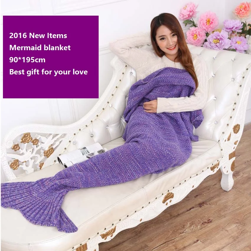 2016 New Items Solid Mermaid Blanket 195 90cm handmade crochet adult bed mermaid blanket for baby