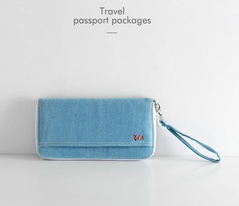 Men Women Travel Passport Cover Document Credit Card Organizer Cover Money Unisex Denim Wallet ID Card Holder Case Strap PC0048 (6)