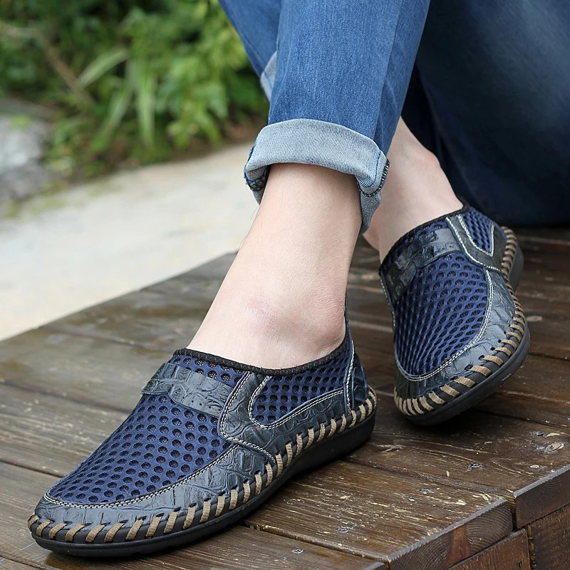 Merkmak Summer Sandals Men's Shoes Fashion Genuine Leather Casual Light Mesh Loafer Breathable Holes Male Flats Shoes Drop Ship Merkmak Summer Sandals Men's Shoes Fashion Genuine Leather Casual Light Mesh Loafer Breathable Holes Male Flats Shoes Drop Ship