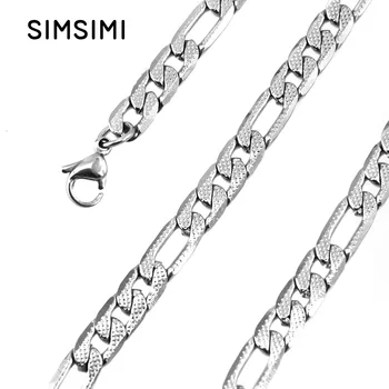 

Simsimi Stainless Steel 6mm width Men's Necklace Figaro Chain has net dot lobster clasps Necklace High Quality wholesale 10pcs