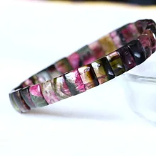 Высокое качество натурального розовый зеленый турмалин стрейч браслет плоский прямоугольник Бусины и бисер 05029