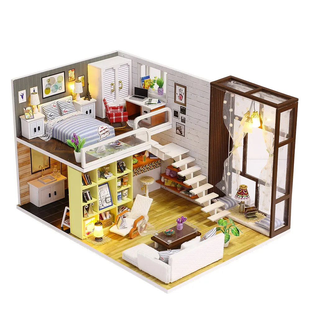 

HG K-028 DIY Cabin with Simple Urban Creative Puzzle Handmade Model Villa Adult Assembled diy dollhouse kit