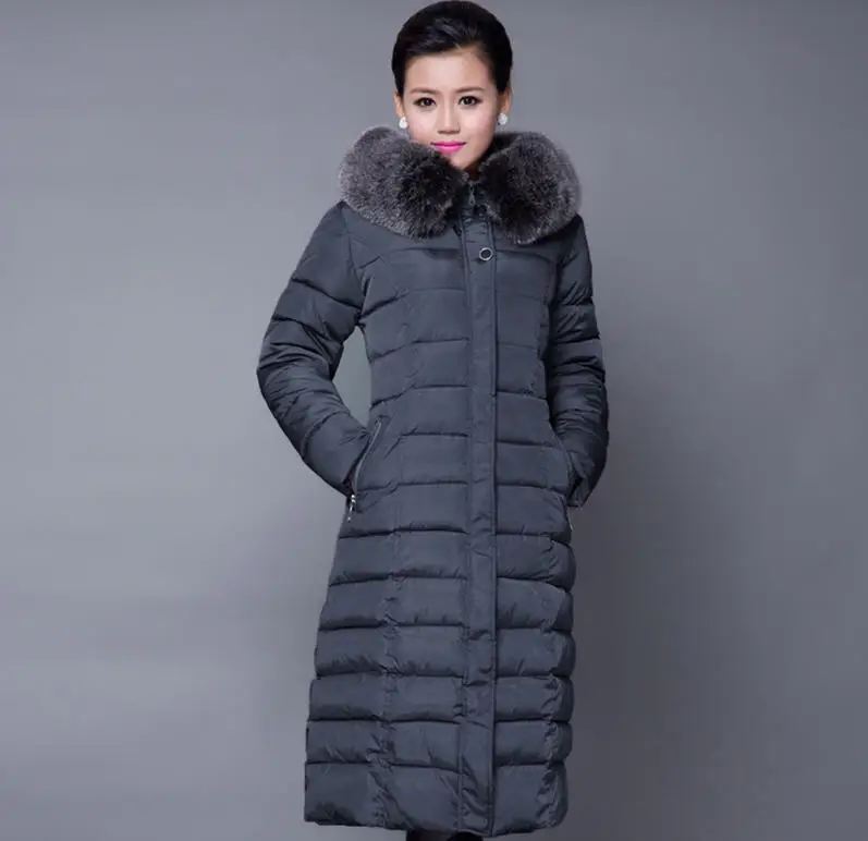 Зимний женский пуховик с меховым воротником и капюшоном, X-Long, большой размер, толстое модное пальто с хлопковой подкладкой, повседневные парки 4XL 5XL D031 - Цвет: gray