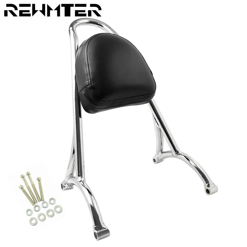 Black/Chrome Motorcycle Short Rear Passenger Sissy Bar Backrest Cushion