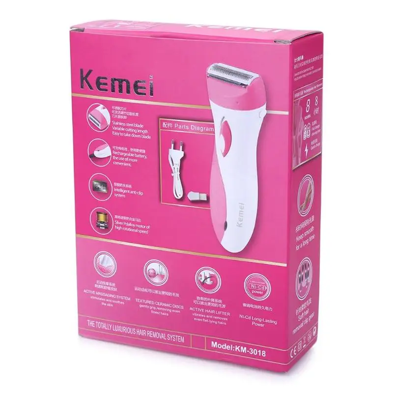 Kemei KM-3018 перезаряжаемый женский эпилятор для кожи электрическая Женская бритва Машинка для удаления волос бикини Эпилятор с триммером