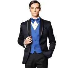 Для Мужчин's sui классические брюки костюмы черный Для мужчин Смокинги шаль лацкан свадебные костюмы для мужчин формальный комплект из 3 предметов мужской строгий костюм+ Темно-синие жилет+ галстук-бабочка