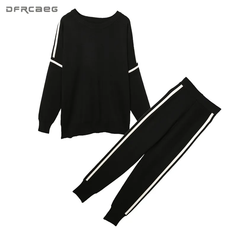 

Knitted Two Piece Set Spring Autumn Patchwork Pullover Tops And Pants Knit 2 Piece Suits Long Sleeve Casual Clothing Outfit