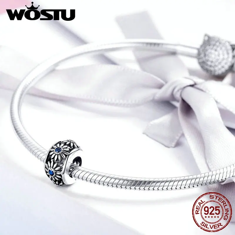 WOSTU винтажный стиль Стерлинговое Серебро 925 пробы Маргаритка цветок амулеты