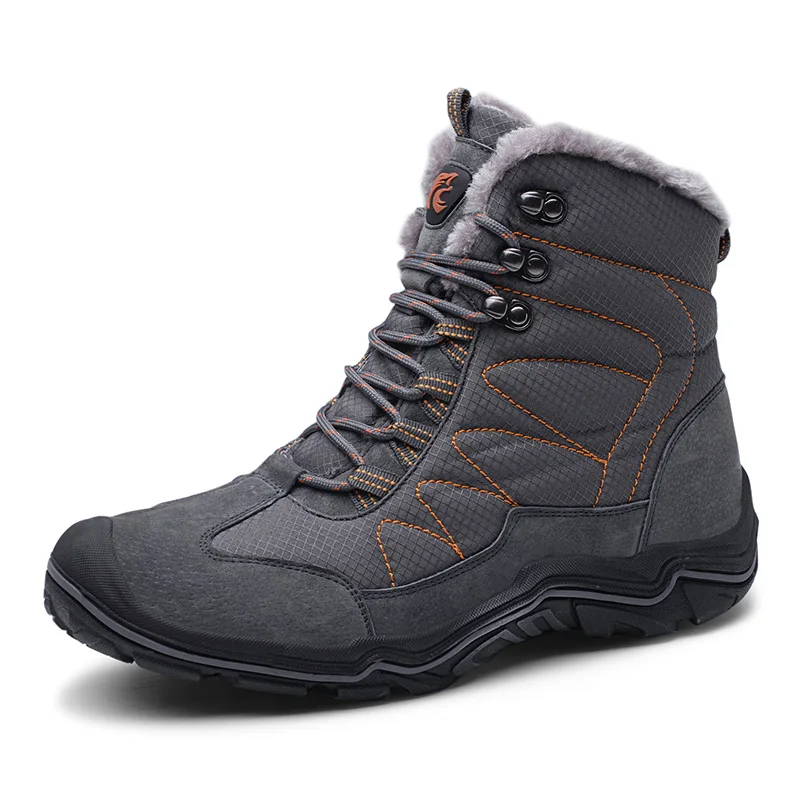 Теплые мужские треккинговые ботинки Водонепроницаемые кожаные ботинки обувь для альпинизма и рыбалки новая популярная Уличная обувь мужские высокие зимние ботинки - Цвет: gray-lace-up