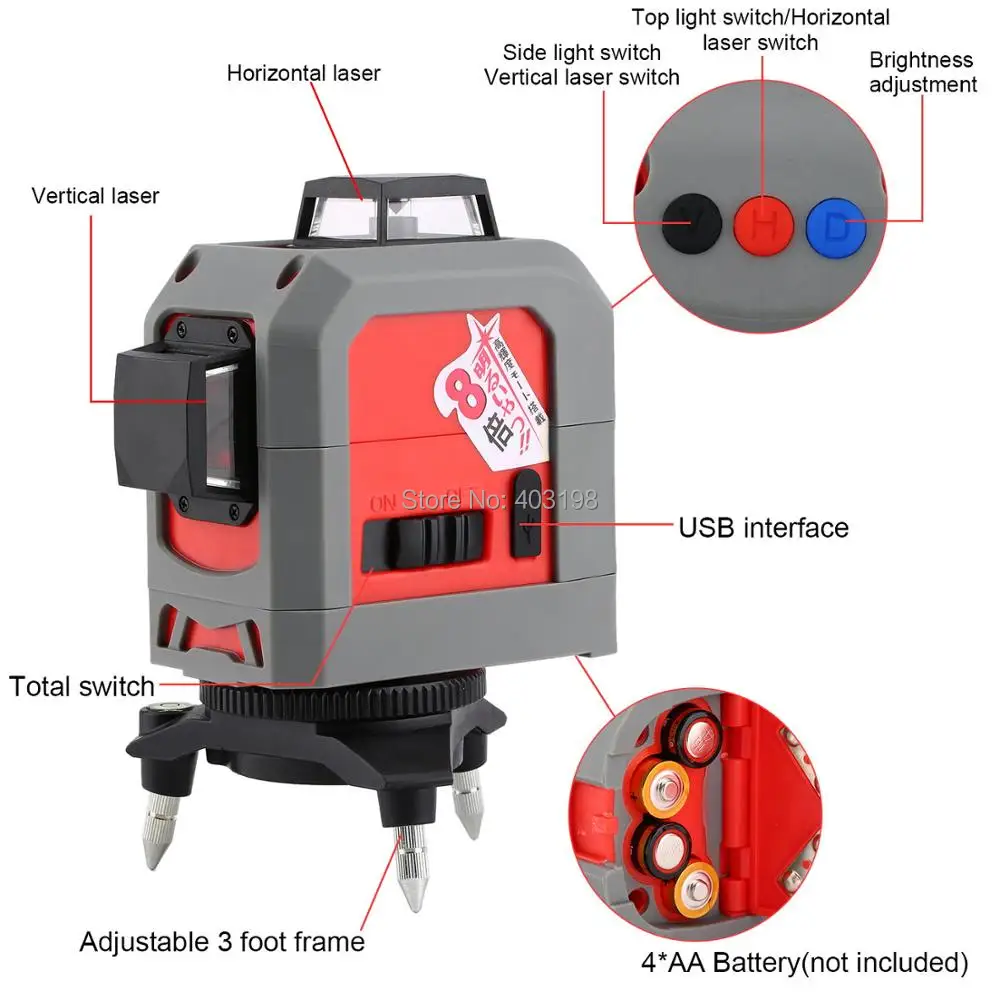 

AKAVAN 12Lines 3D Laser Level Self-Leveling 360 Horizontal And Vertical Cross Super Powerful Red Laser Beam Line